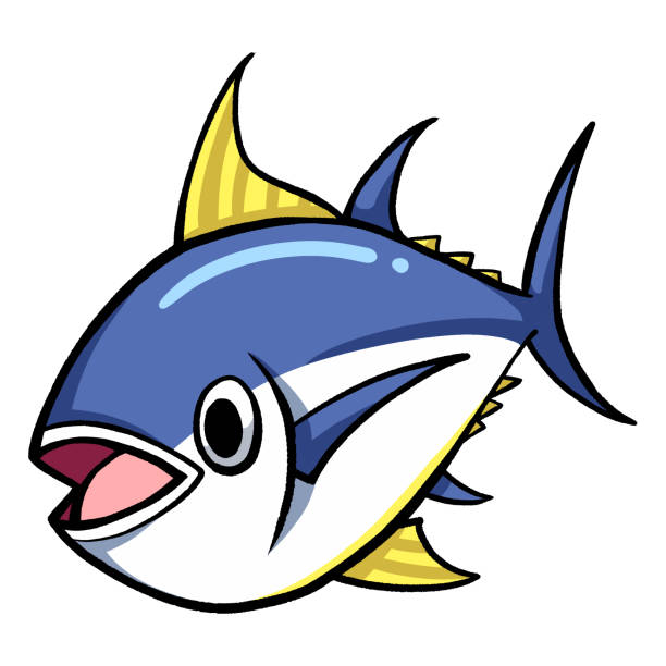 urocza ilustracja tuńczyka żółtopłetwego na białym tle - yellowfin tuna obrazy stock illustrations