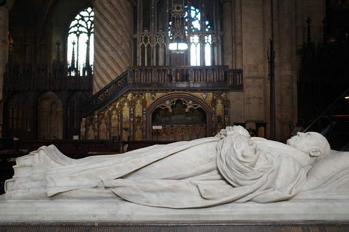 Durham, UK - July 12, 2023: Tomb and the Hatfield chantry in the choir of Durham Cathedral, England
