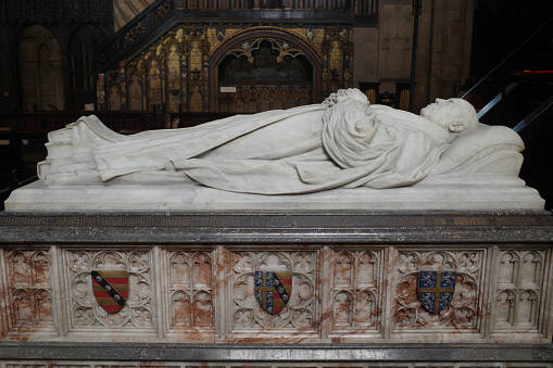 Durham, UK - July 12, 2023: Tomb and the Hatfield chantry in the choir of Durham Cathedral, England