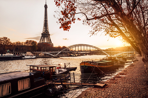Looking across river Seine towards Eiffel Tower