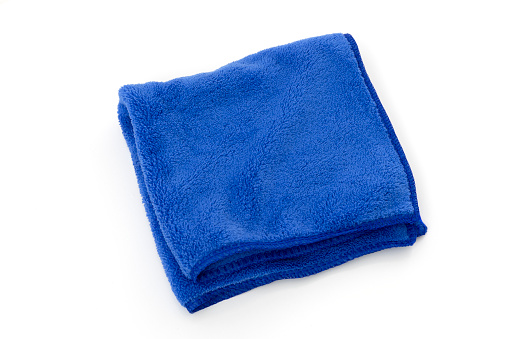 Blue soft microfiber cloth on white