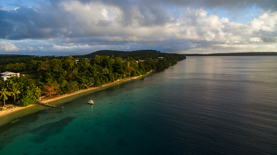 Aerial view of island coastal lifestyle in Tonga