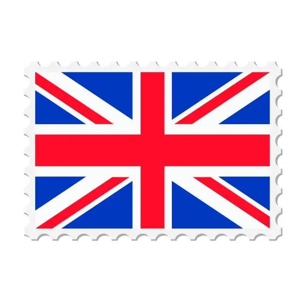 Vector illustration of UK postage stamp. Postcard vector illustration with British national flag isolated on white background.