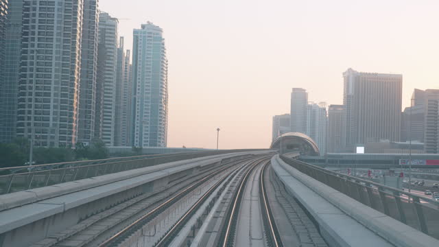 Dubai metro at sunset