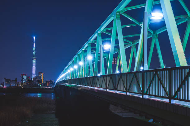 Tokyo urban landscape from Arakawa riverbed at night