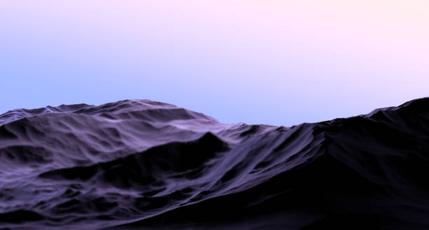 istock Rocky mountain surface in blur, blue-violet sky. Abstract mountain wallpaper. 3D render 1694313803