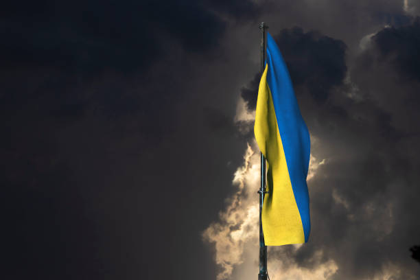 istock Ukrainian state flag - Yellow and blue national flag. 1694327135