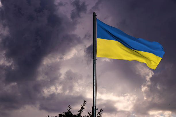 istock Ukrainian state flag - Yellow and blue national flag. 1694327237