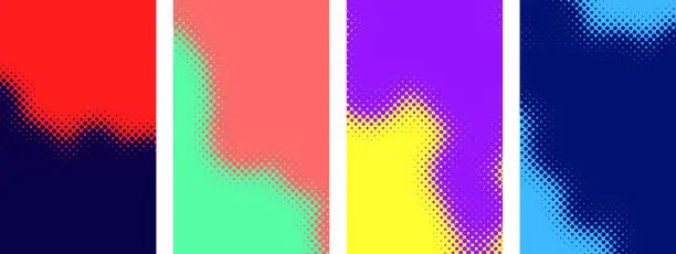 Vector illustration of Set of colorful rounded gradient halftone dots backgrounds with space for text.