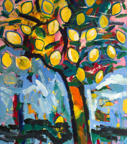 malarstwo jako tło - painted image illustration and painting expressionism tree stock illustrations