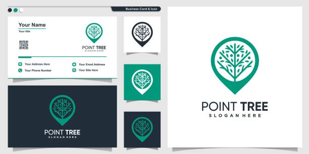 ilustrações, clipart, desenhos animados e ícones de símbolo de árvore com estilo de localização de pino e modelo de design de cartão de visita, árvore, localização, pino, vetor premium - pin oak