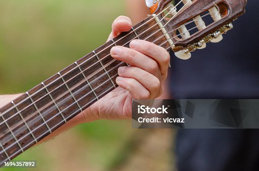 hand of a musician playing a guitar