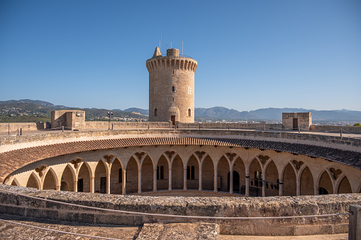Palma, Spain - July 28, 2023: View of historic Bellver Castle in Palma de Mallorca, Spain.