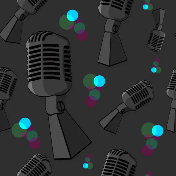 Vector illustration of MICROPHONE BACKGROUND SEAMLESS PATTERN GRAY BACKGROUND