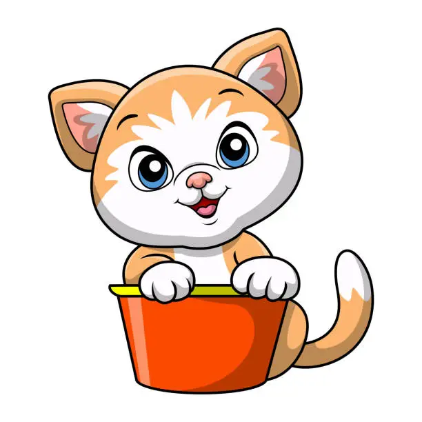 Vector illustration of Cute cat cartoon on white background