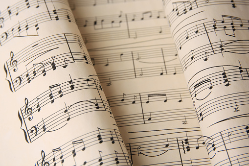 Closeup view of sheets with music notes