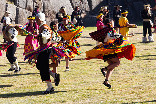 Inti Raymi Festival Cusco Peru South America Men And Women Dancing In Traditonal Costume