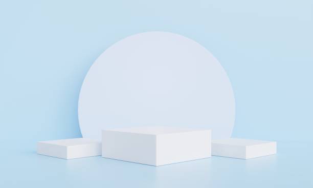 istock Product display stand on blue background.3D podium on blue background.Geometric platform show cosmetic product.Stage showcase,Abstract.Minimal mockup 3D rendering 1694527446