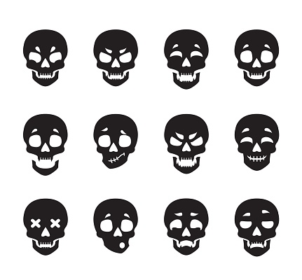 Silhouettes of emoji skulls