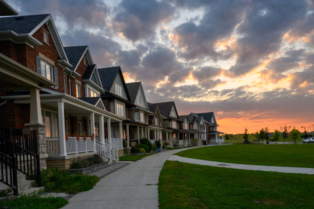 modern townhouses and exterior landscaping in community