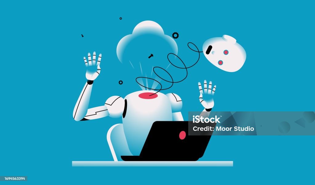 Robot meledak saat bekerja di ilustrasi komputer - Bebas Royalti Kecerdasan buatan vektor stok Robot meledak saat bekerja di ilustrasi komputer - Bebas Royalti Kecerdasan buatan vektor stok