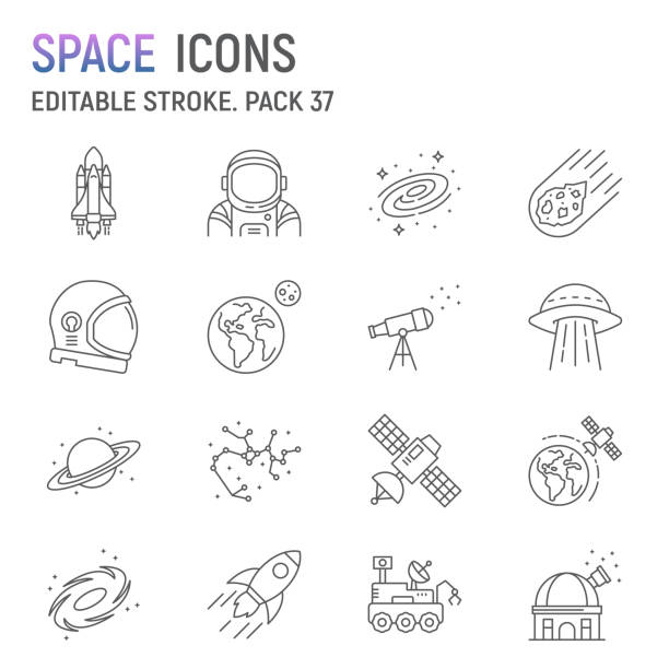 Space line icon set Space line icon set, astronomy collection, vector graphics, logo illustrations, space vector icons, planets signs, outline pictograms, editable stroke astronaut stock illustrations