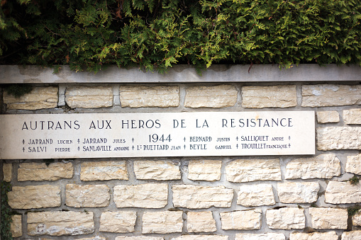 Autrans, France: A memorial to WWII resistance fighters in the village of Autrans, about 40 kilometers southwest of Grenoble. The village is located in the Vercors Regional Natural Park.