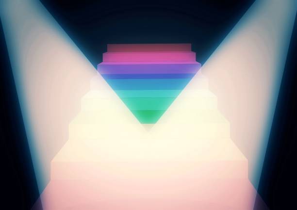 istock 3d illustration of abstract rainbow colored stairs in spotlight 1694615306