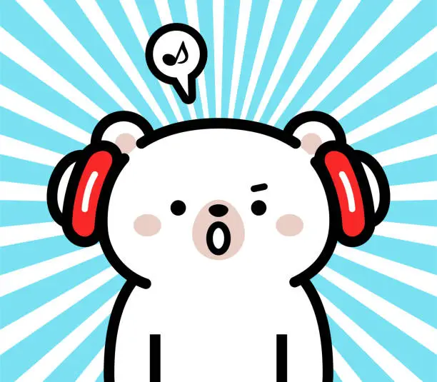 Vector illustration of Cute character design of a polar bear baby wearing headphones
