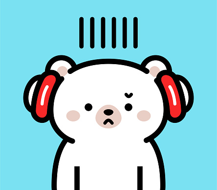 Animal characters vector art illustration.
Cute character design of a polar bear baby wearing headphones.