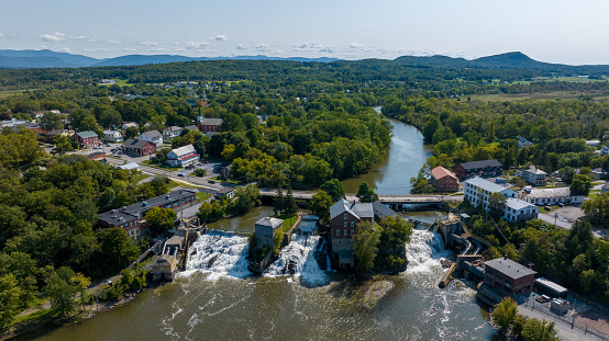 Aerial view of Vergennes, the smallest city in Vermont.