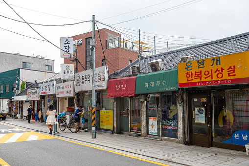 seoul, south korea. 3rd july, 2023: views of famous Myeong-Dong Walking Street in seoul city