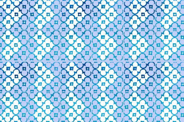Colorful vintage ceramic tiles wall decoration. Turkish ceramic tiles wall background