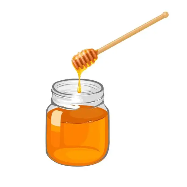 Vector illustration of Honey jar and honey stick