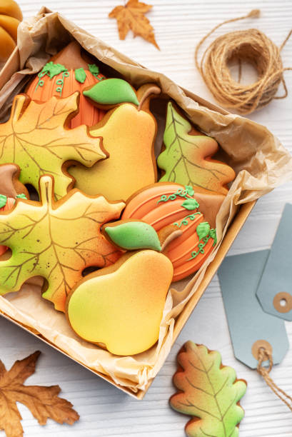 istock Multicolored autumn homemade cookies in a gift box 1694806559