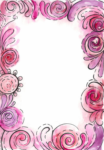 istock A frame with decorative elements of different shades of pink and a black outline. White background 1694862545