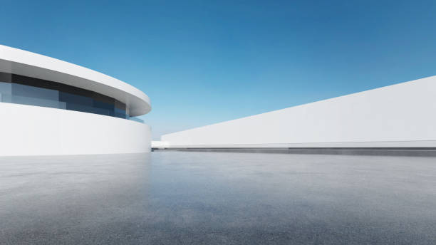 istock 3d render of abstract futuristic modern architecture with empty concrete floor. 1694865418