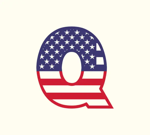 Vector illustration of USA letter Q capital american flag logo