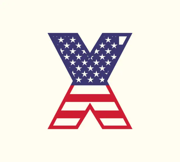 Vector illustration of USA letter X capital american flag logo