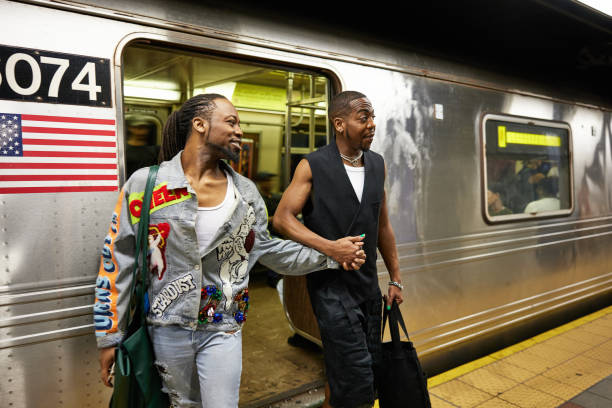 Gay New Yorkers disembarking subway