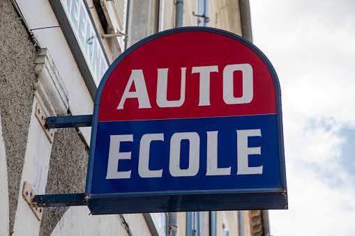 auto ecole text french means driving school in france panel on wall facade agency