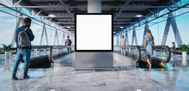 istock 3D Render. Blank billboard in corridor the airport. Useful for your advertising. 1694898260