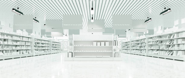 istock 3D Rendering. Store interior supermarket with shelf shelves. 1694898261