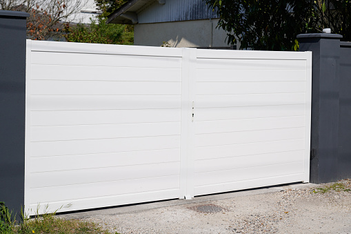 door aluminum white steel gate portal of suburb house