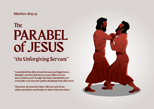 An Illustration of Parable of Jesus Christ about The Unforgiving Servant. Bible stories