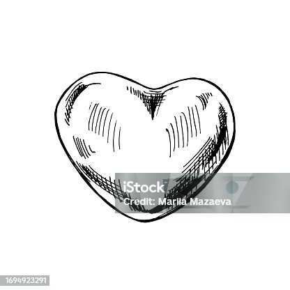 istock Hand-drawn sketch vintage style element. Doodle cute ink pen heart on white background. Vector illustration.. 1694923291