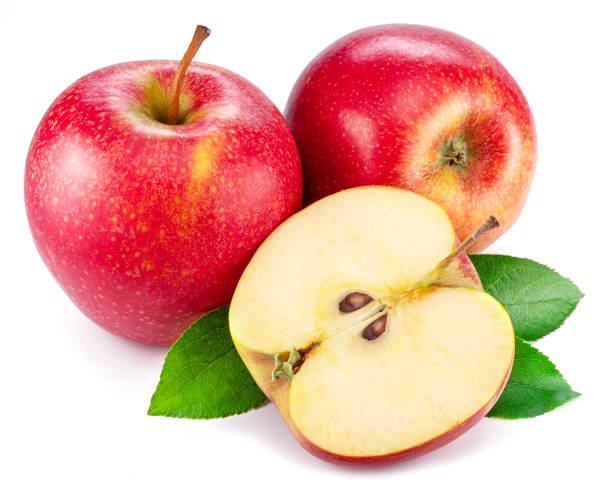 istock Ripe red apples and apple slice isolated on white background. 1694935904
