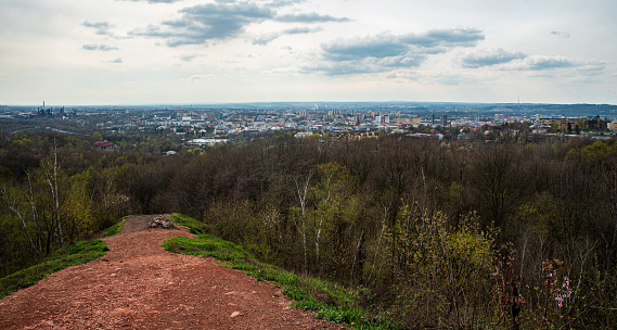 Ostrava city from Halda Ema hill in Czech republic during springtime