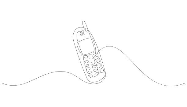 Old style mobile phone continuous line drawing. Retro telephone minimalist sketch drawn in one line art style. Vector illustration. Old style mobile phone continuous line drawing. Retro telephone minimalist sketch drawn in one line art style. Vector illustration telephone line art stock illustrations