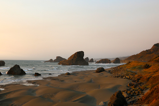 Beautiful and scenic sunset on the Pacific Ocean in Oregon